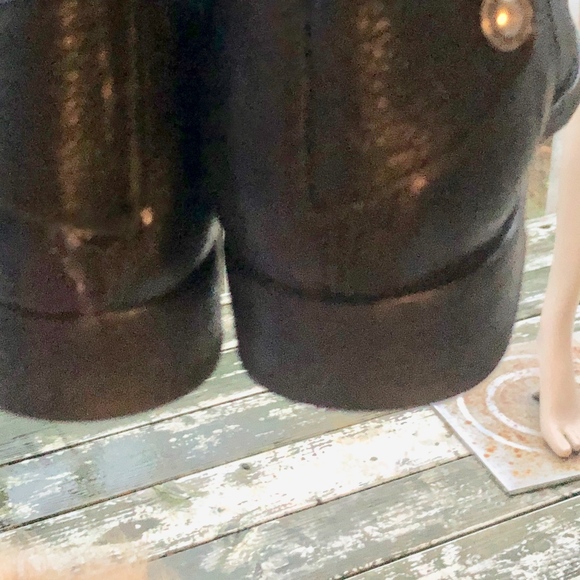 BLACK LEATHER FRYE SNAP BUTTON ZIP KNEE HIGH BOOTS - Picture 6 of 7